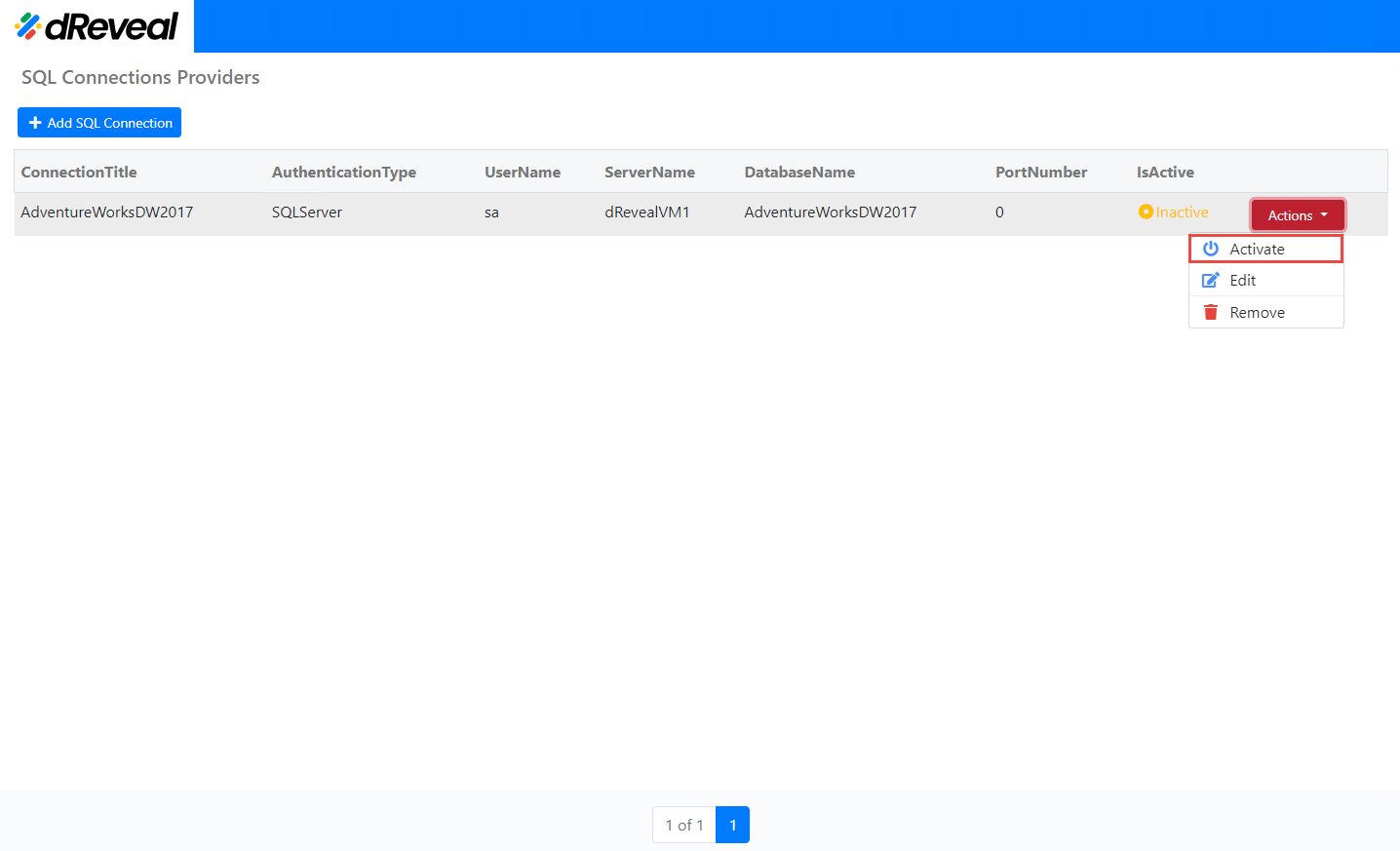 activate sql connection dreveal lite